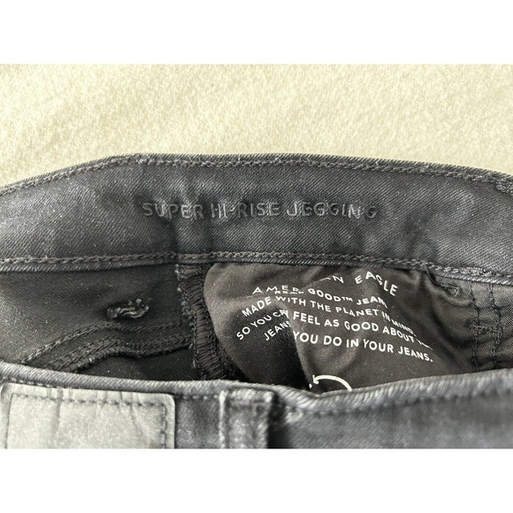 American Eagle Super Hi Rise Jegging Stretch‎ Women's 6 Regular Black Distressed - Picture 4 of 14